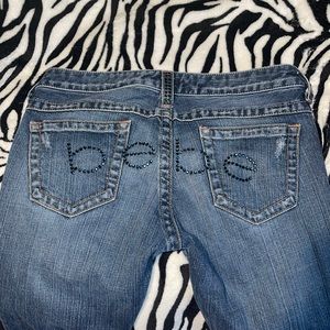 bebe blue rhinestone bootcut jeans